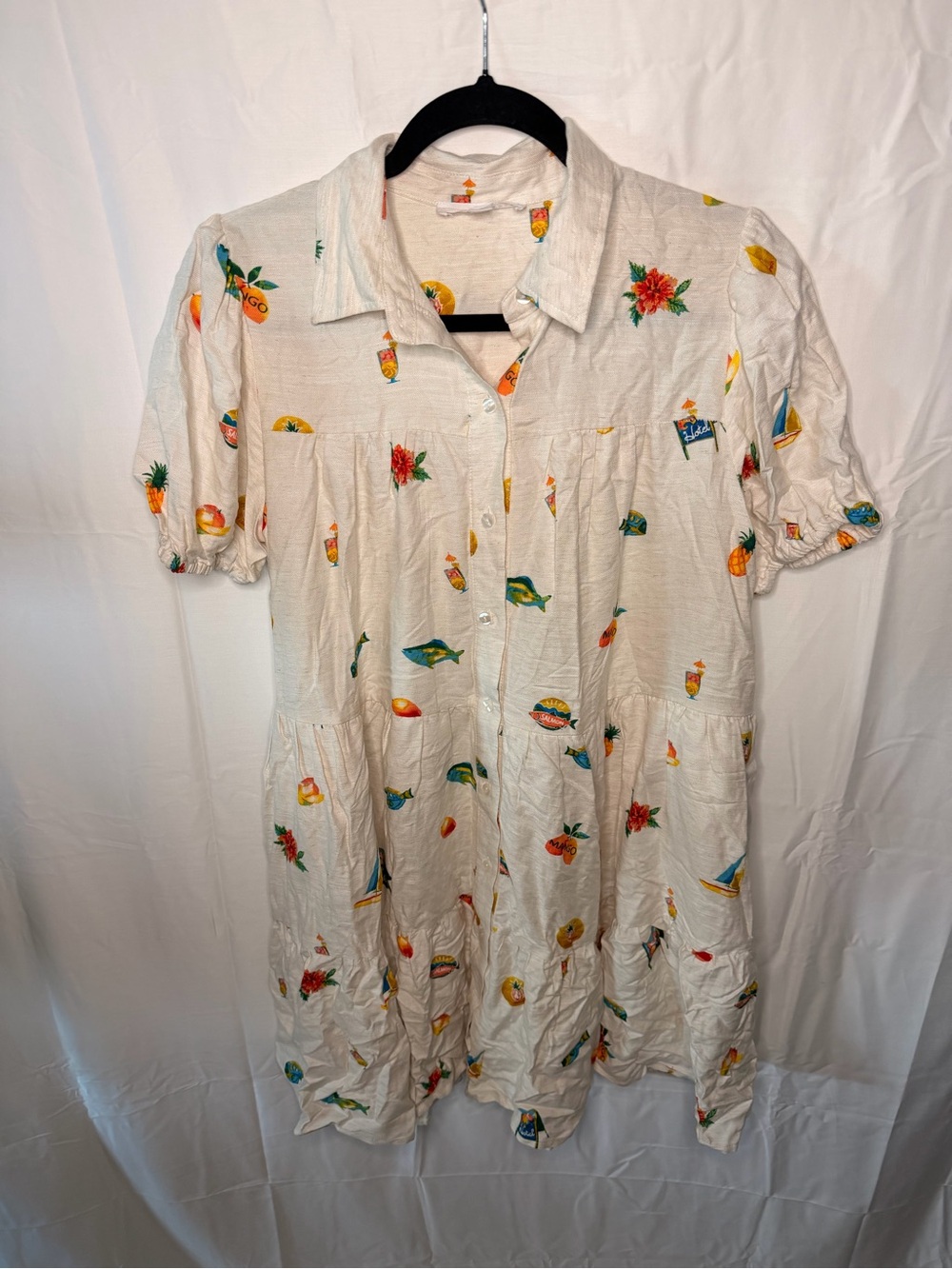 Jane and Delancey Cream Mini Dress with Colorful Fruit Motif